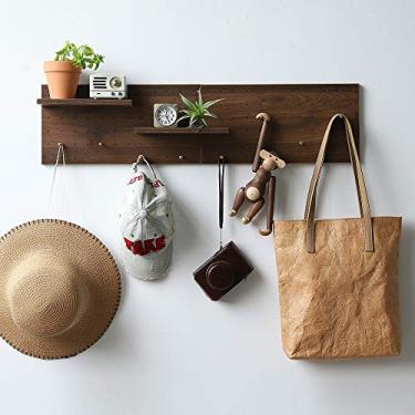 Imagem de XAOHOME Pegboard de madeira, placa de pino resistente para paredes. Organizador de grade modular, painéis de armazenamento e exibição DlY com prateleiras e ganchos de latão (cor do vinco)