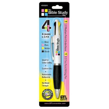 Imagem de G.T. Luscombe, estudo bíblico, 4 cores em 1, azul, rosa, amarelo, preto, código de cores, sem sangramento, retrátil, almofada aderente, esferográfica, forro de ponta média 1.0, caneta de escrita de