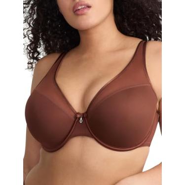 Imagem de Curvy Couture Sutiã feminino sexy de malha transparente plus size, Chocolate, 46D