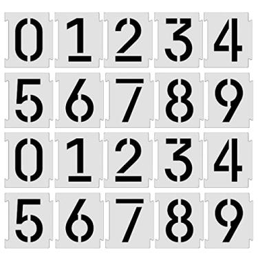 Imagem de YEAJON Kit de estêncil de meio-fio de 12 cm de 0 a 9 estênceis com número de endereço, 20 peças reutilizáveis, modelos de plástico Mylar de 36 mm para pintura na estrada, parede, madeira, caixa de