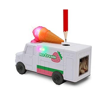 Imagem de Amazeko Apontador de lápis elétrico com luzes de sorvete e música para crianças. Ótimo para voltar às aulas, aniversários e feriados (morango)