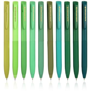 Imagem de ZZWUAPT Canetas de gel retráteis verdes, canetas de gel coloridas, conjunto de 10 cores, tinta multicolorida de 0,5 mm, ponta fina, aderência confortável, secagem rápida para diários, cadernos
