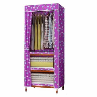 Imagem de Guarda-roupa Armário de guarda-roupa de 2 pés, simples, pequeno, pano oxford, robusto, madeira sólida, plástico, ferro, dobrável, armário de armazenamento armário