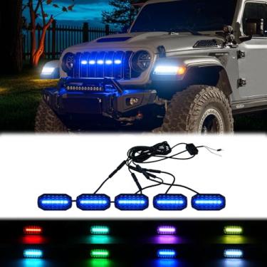 Imagem de Luzes de LED MAIKER RGB compatíveis com Jeep Wrangler JL JLU JT 2024-2025 Original Factory Grille, 5 peças RGB de atmosfera ajustável para churrasqueira, controle remoto de aplicativo
