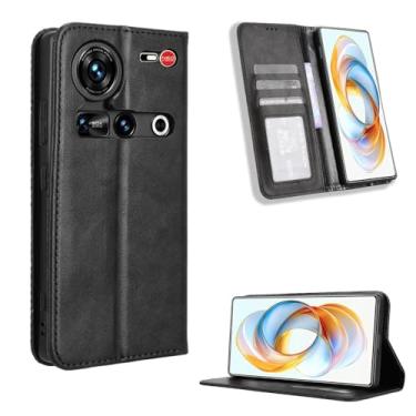 Imagem de Kukoufey Capa protetora compatível com ZTE Nubia Z70 Ultra, capa carteira de couro compatível com ZTE Nubia Z70 Ultra NX733J NX736J, capa preta