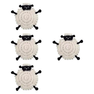 Imagem de FytStycale Porta-copos em formato de ovelha, porta-copos artesanais de crochê leve, tapetes para copos de mesa, novidade, jogos americanos para fazenda, Branco
