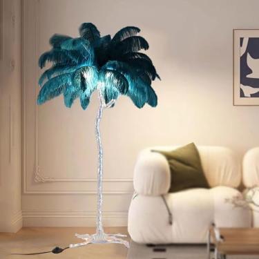 Imagem de Luminária de chão de penas de avestruz natural moderna, luminária de pé simples para sala de estar e quarto, lâmpada de quarto de menina romântica regulável, corpo de luz prata