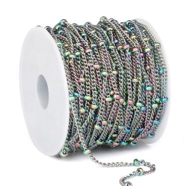 Imagem de Rolo de corrente de freio satélite multicolorido, 2 mm, aço inoxidável 304, esferas coloridas com contas de elos torcidos, carretel a granel para fazer joias, artesanato faça você mesmo