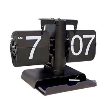 Imagem de UxicRuya Relógio de mesa flip relógio de mesa mecânico relógio de mesa automático relógio de virada de página para sala de estar, Totalmente Preto