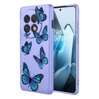 Imagem de HTXWXJC Capa de telefone para OnePlus 13, capa 1+13, capa flexível à prova de choque TPU macia com padrão de borboleta para OnePlus 13 borboleta roxa