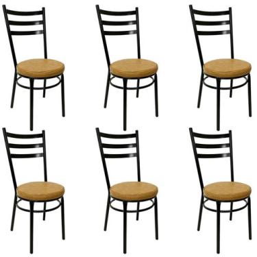 Imagem de Conjunto 6 Cadeiras de Cozinha Redonda com Reforço Preta Assento Gross