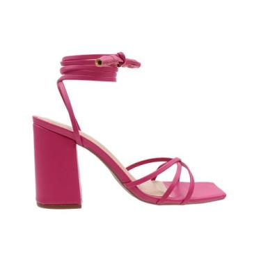 Imagem de Sandália feminina salto bloco alta napa pink valle shoes, Napa pink, 3