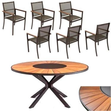 Imagem de Jogo de Mesa Jantar 1,50m Giratória 6 Cadeiras Poltronas Tela Sling Ja