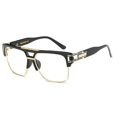 Imagem de Óculos de sol Allt Square Aviator grande fashion para homens e mulheres armação de óculos de liga, Black Gold/Clear, Large