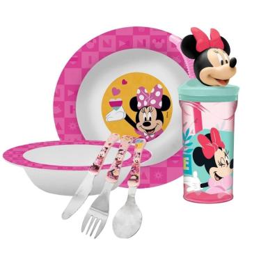 Imagem de Kit Refeição Infantil Minnie Disney 6 Peças Prato, Tigela, Copo 3D e Talheres - Tuut