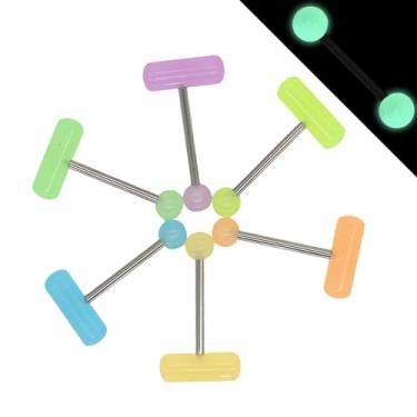 Imagem de Heuvipens 6 peças GLOW IN THE DARK 14G barra de língua UV acrílico bola cápsula multi cor barra de aço piercing joia piercing, Suitable for bar length: 16mm & 19mm, Metal, Sem Pedra Preciosa