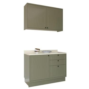 Imagem de Cozinha Modulada Pequena Herval Viana, 3 Peças, Verde Hill e Cinza Argila, 120 cm