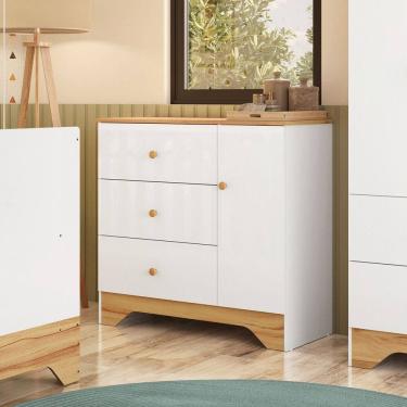 Imagem de Cômoda Infantil 3 Gavetas 1 Porta com Pés 100 MDF Bên Móveis Peroba