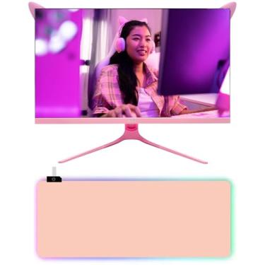 Imagem de Kit Monitor Gamer Led Rosa 27" 100hz 1ms Full HD + Mousepad Gamer LED RGB 80x30CM Rosa
