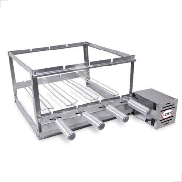 Imagem de Kit Grill Elétrico Inox Para Churrasqueira Alvenaria 4 Espetos Giratór