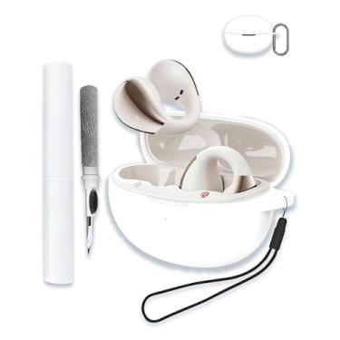 Imagem de Capa para fones de ouvido QCY Crossky C30 sem fio, Bluetooth, protetor de silicone macio WUNIAK portátil resistente a arranhões com kit de limpeza, mosquetão e cordão, branca