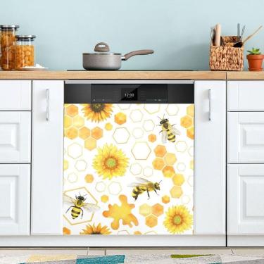Imagem de Tampa de máquina de lavar roupa ALAZA Bee Yellow Leaf Blossom