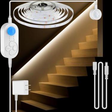 Imagem de GOOMEEYA Luz De Sensor De Movimento Duplo Para Ambientes Internos - Fita De Luz De Escada Led Ativada Por Movimento Plug-In Com Sensores Duplos, Dimmer E Temporizador Para Escada, Quarto, Corredor (