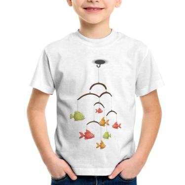 Imagem de Camiseta Infantil Peixinhos Móbile - Foca na Moda, Branco, 12