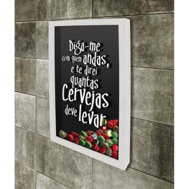 Imagem de Quadro Porta Tampinhas   Com quem andas  - Quadro Novo, Branco, 37x52