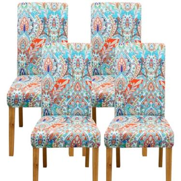 Imagem de Comfy Gate Pacote com 4 capas de cadeira de sala de jantar, capas de cadeira para sala de jantar, conjunto de 4 capas elásticas para cadeira de jantar, conjunto de 4 protetores de cadeira de cozinha,