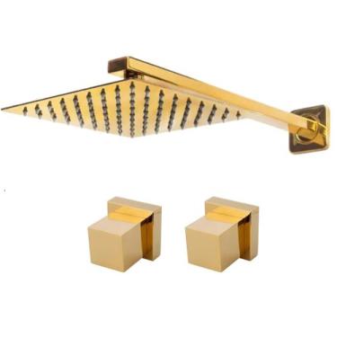 Imagem de Kit Chuveiro Ducha 30cm Parede Dourado Slim + 2x Acabamentos - Fine Me