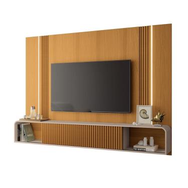 Imagem de Painel TV 85 Pol 219cm Bancada Suspensa Emily Cinamomo/Off White H01 - D`Rossi
