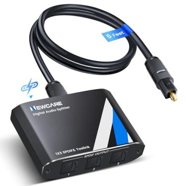 Imagem de NEWCARE Divisor de áudio óptico 1 em 3 saídas, SPDIF Toslink divisor de cabo de áudio óptico digital 1x3 suporta LPCM2.0 Doldy Digital e DTS 5.1 para Xbox, PS4, DVD, TV Box, Home Theatre, receptor
