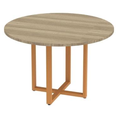 Imagem de Mesa De Reunião Redonda P25 Pandin 110 Cm (largura) Tampo Mdp Noce Naturalle Pé Aço Tubular Laranja