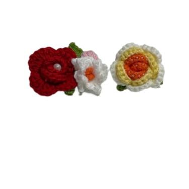 Imagem de Wtanrion Vintage fio trançado crochê rosa flor broche clipe feminino vestido decoração, Small, Acrilonitrila butadieno estireno Ferro, Pérola