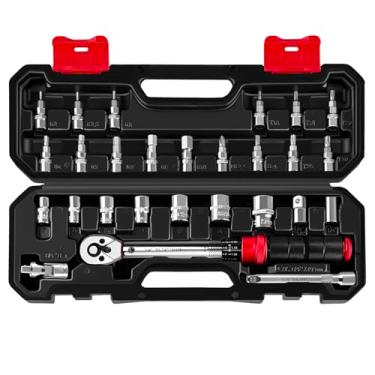Imagem de WETT Conjunto de 27 chaves de torque de clique, chave de torque de bicicleta de 1/10.2 cm, 2,3-27,1 NM (20-240IN.LB), ± 3% de precisão, kit de ferramentas de manutenção de bicicleta com soquetes de