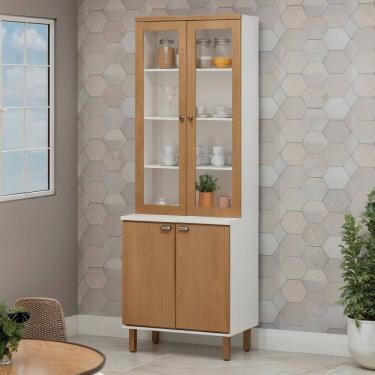 Imagem de Armário Cristaleira com 2 Portas de Vidro e Balcão com 2 Portas Provençal 100% Mdf Branco/Teka Soho
