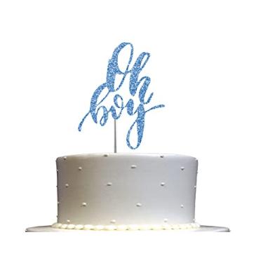 Imagem de Oh Boy Cake Topper Blue Glitter, Baby Shower Party Decoration, Premium Quality, Sturdy Doubled Sided Glitter, Acrylic Stick. Made in USA