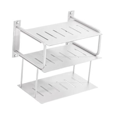 Imagem de ＫＬＫＣＭＳ 3 camadas prateleira de projetor para o roteador de parede prateleira de alumínio prático fácil de instalar caixa de armazenamento organizador para, Branco