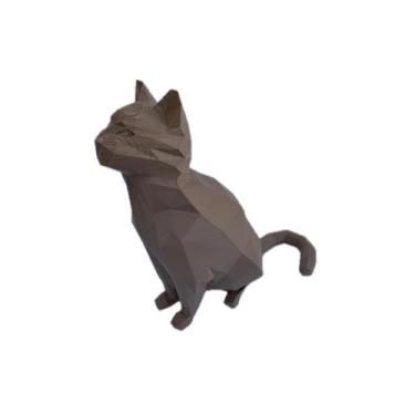 Imagem de Gato decorativo poligonal - Impressão 3D - FLEX3D, Marrom Claro