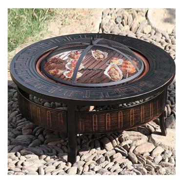 Imagem de Grelha redonda para lareira a lenha para área externa, com cobertura de peneira de faísca de malha, churrasqueira, acampamento, cozinha, fogueira, 81 cm (Cor: Estilo 1) (Estilo 2)