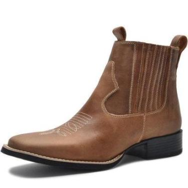 Imagem de Bota Texana LOOKSTOCK em Couro Cano Curto Bordada Masculina-Masculino