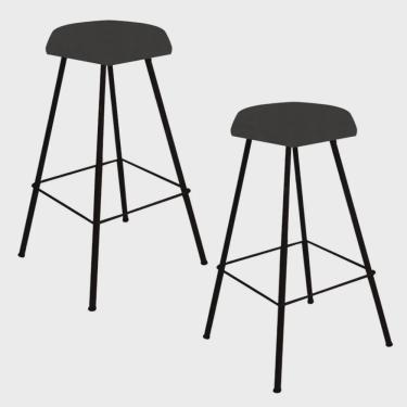 Imagem de Kit 02 Banqueta Alta Lari Eiffel Hexágono Bancada Bar Balcão Bistrô Ferro Preto Tecido Sintético Cinza - Ahz Móveis