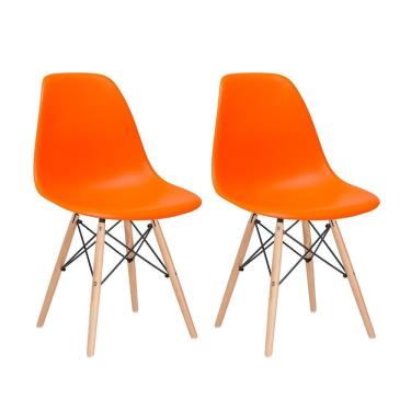Imagem de Kit 2 Cadeiras Charles Eames Eiffel Dsw Com Pés De Madeira Clara Laranja