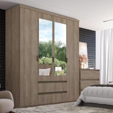 Imagem de Guarda Roupa Solteiro com Espelho 4 Portas 2 Gavetas em MDF Nobre THB,
