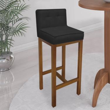 Imagem de Banqueta Alta Com Encosto Alba Cozinha Balcão Bistrô Base Madeira Rústico Suede Preto - Ahazzo Móveis