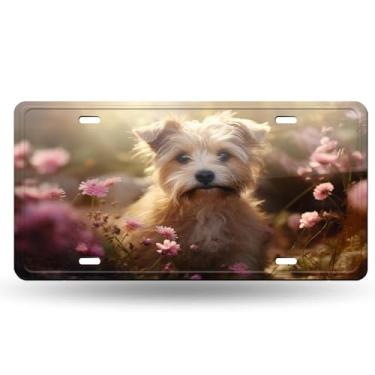 Imagem de Capa de placa de carro com pintura de flor de cachorro Cocker Spaniel Inglês - Etiqueta artística de alumínio, à prova de ferrugem, design exclusivo novidade - 15 x 30 cm