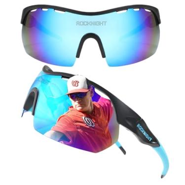 Imagem de ROCKNIGHT Óculos de sol masculinos de vôlei de praia com proteção UV polarizada HD azul óculos escuros modernos protetores de sol para a pele armação TR90 preto/azul