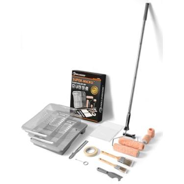 Imagem de ROLLINGDOG Kit de rolo de pintura - Rolo de pintura de 7,6 cm e 23,5 cm 18 peças suprimentos de pintura de parede rolos de tinta de microfibra com haste de extensão para pintura de paredes
