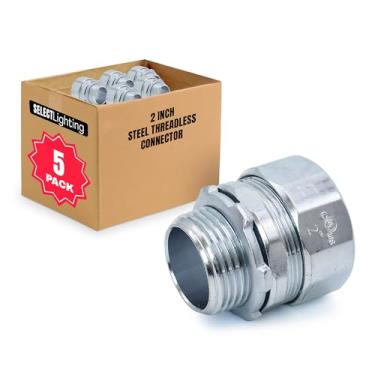 Imagem de SELECT Lighting Conector sem rosca, conector de compressão de aço zincado de 5 cm, acessórios de conduíte elétrico para uso interno e externo, pacote com 5